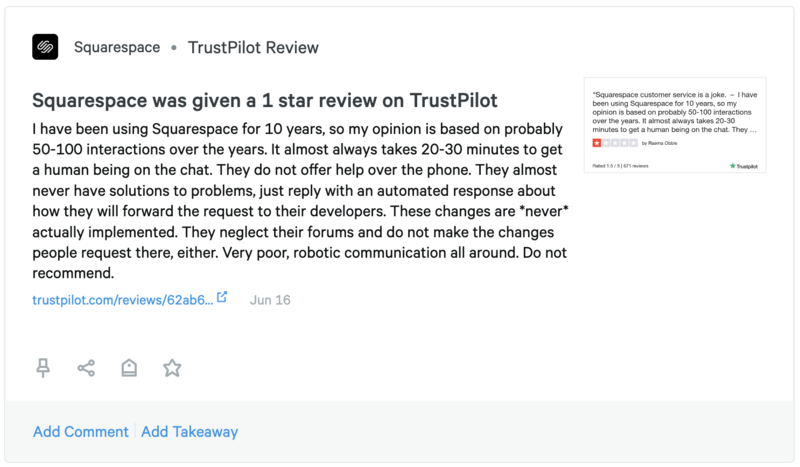 trustpilot review of squarespace